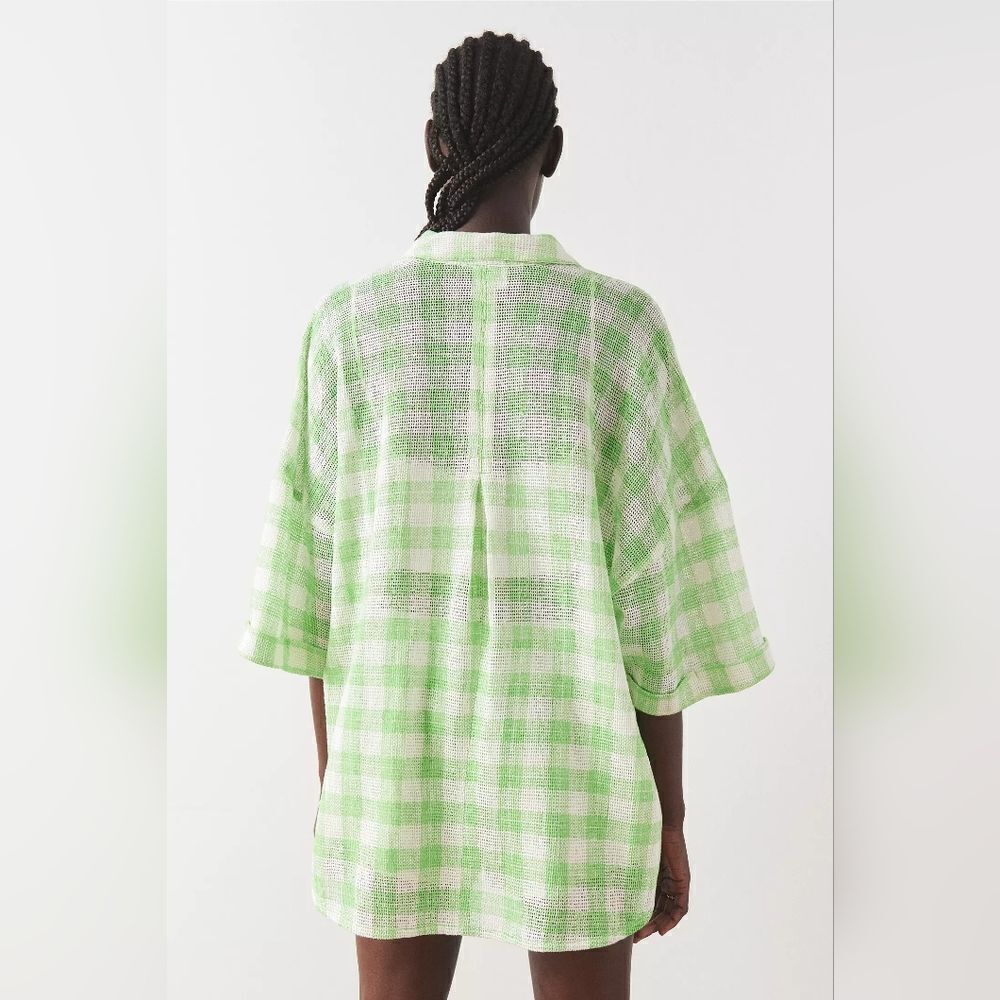 Out from under Cotton Mesh  check resort beach cover up shirt size M